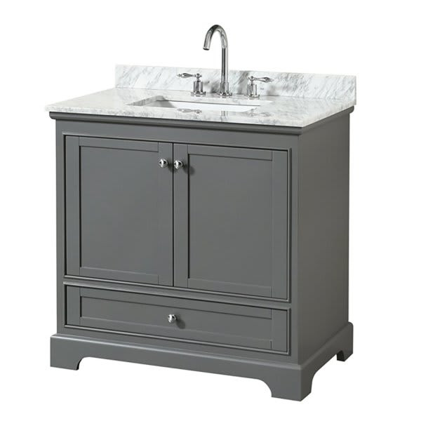 Wyndham Deborah Dark Gray Single Bath Vanity 36 Inch With Top, Square Sink