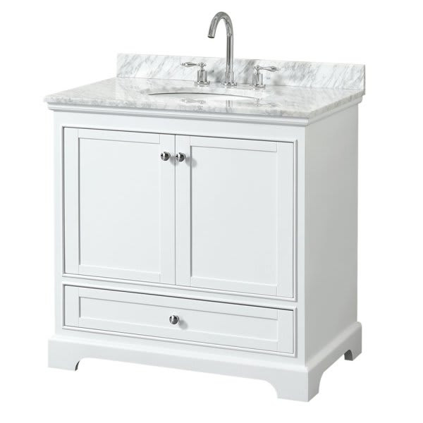 Wyndham Deborah White Single Bath Vanity 36 Inch With Top, Oval Sink