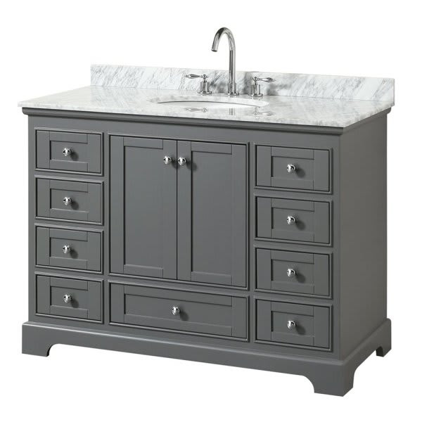 Wyndham Deborah Dark Gray Single Bath Vanity 48 Inch With Top, Oval Sink