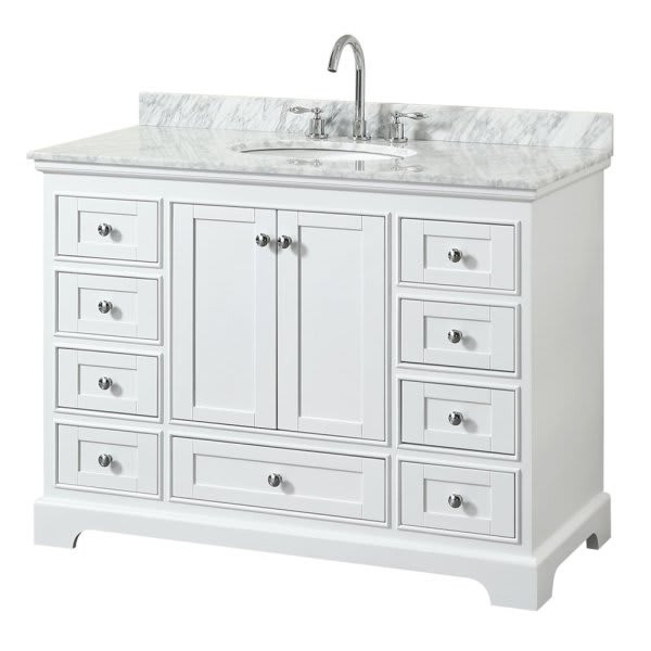 Wyndham Deborah White Single Bath Vanity 48 Inch With Top, Oval Sink