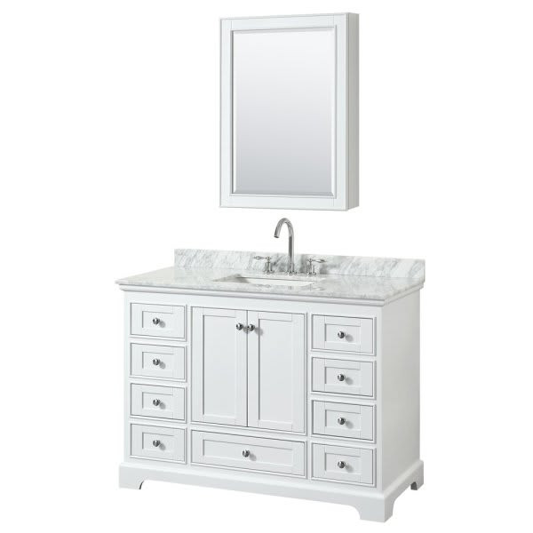 Wyndham Deborah White Single Bath Vanity 48 Inch With Top And Medicine Cabinet