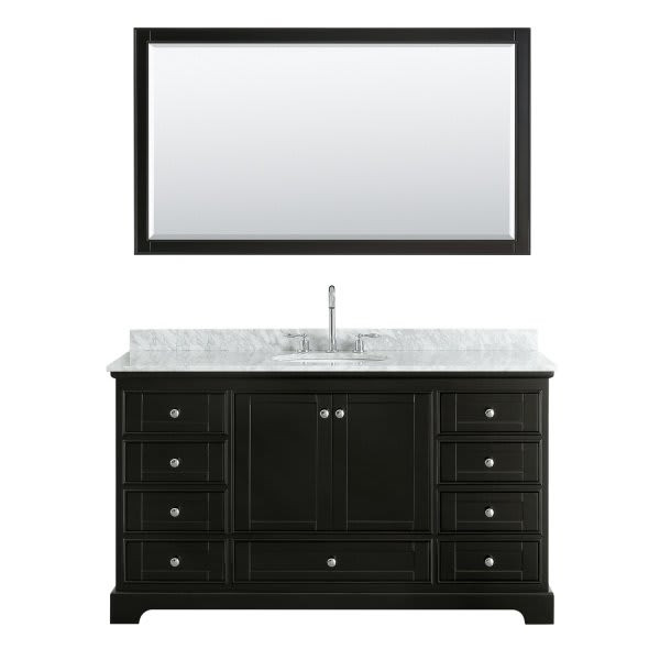 Wyndham Deborah Espresso Single Bath Vanity, With Top, Oval Sink, And Mirror