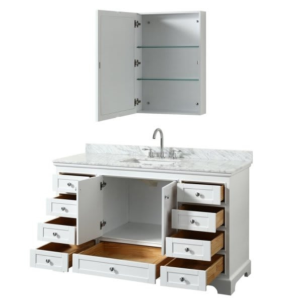 Wyndham Deborah White Single Bath Vanity 60 Inch With Top And Medicine Cabinet (Mirror Included)