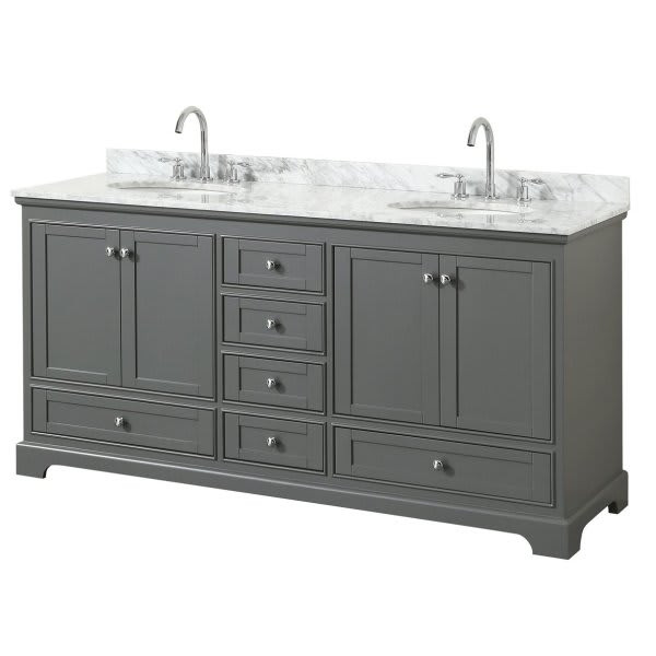 Wyndham Deborah Dark Gray Double Bath Vanity 72 Inch With Top, Oval Sink