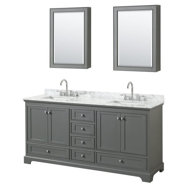 Wyndham Deborah Dark Gray Double Bath Vanity,with Top And 2 Medicine Cabinets