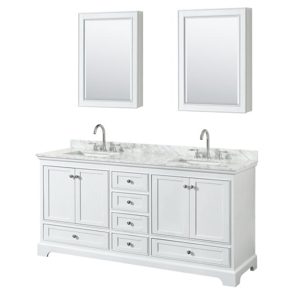 Wyndham Deborah White Double Bath Vanity With Top, Square Sink, Medicine Cabinet (Mirror Included)