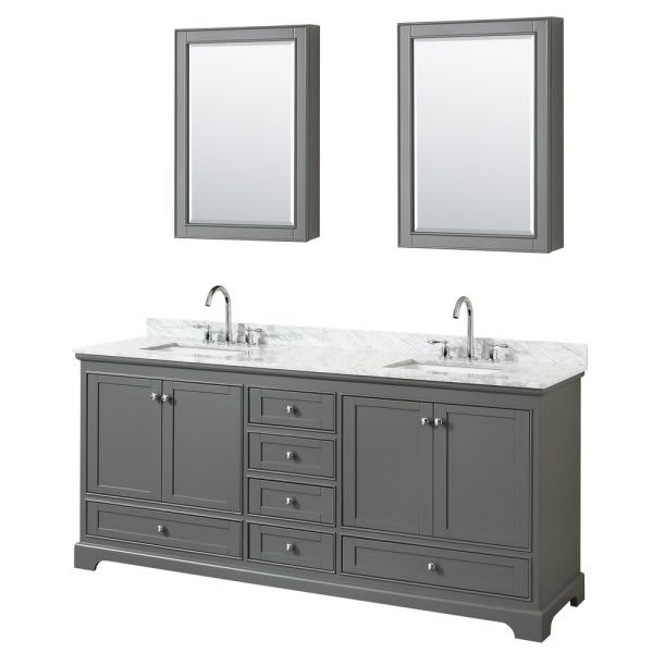 Wyndham Deborah Dark Gray Double Bath Vanity  With Top And Medicine Cabinet