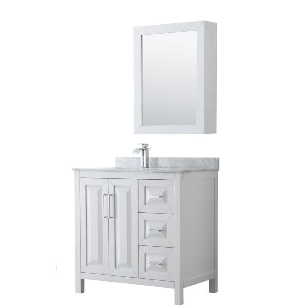 Wyndham Daria White Single Bath Vanity 36" With Countertop & Med Cabinet (Mirror Included)