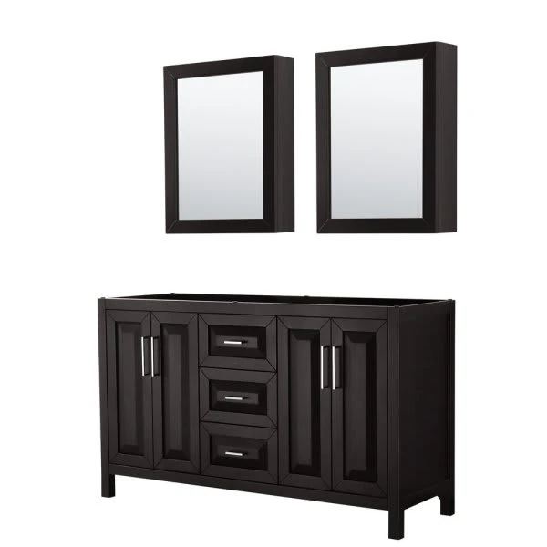 Wyndham Daria Dark Espresso Double Bath Vanity 60" With Medicine Cabinet