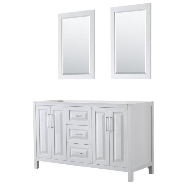 Wyndham Daria White Double Bath Vanity 60" With 24" Mirror