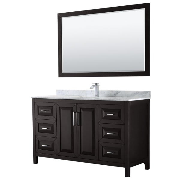 Wyndham Daria Dark Espresso Single Bath Vanity 60" With Square Sink &58" Mirror