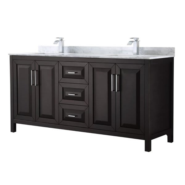 Wyndham Daria Dark Espresso Double Bath Vanity 72" With Countertop &square Sink