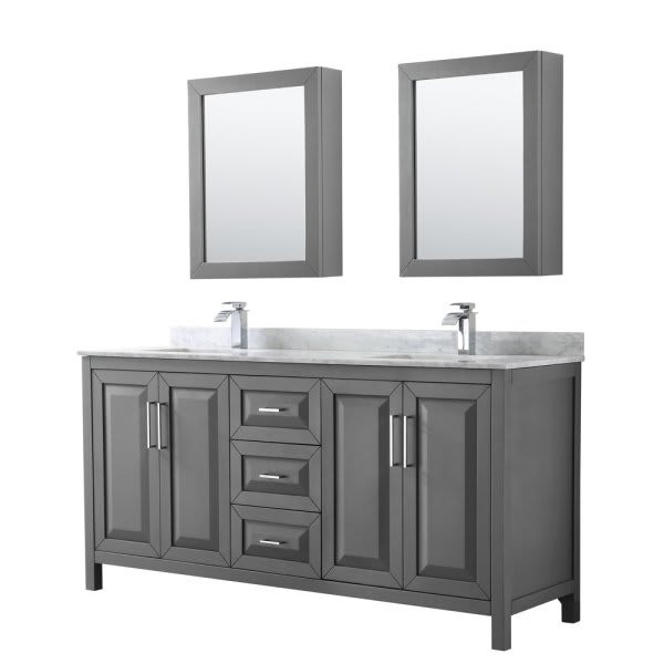 Wyndham Daria Dark Gray Double Bath Vanity 72" With Square Sink & Med Cabinet