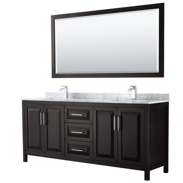 Wyndham Daria Dark Espresso Double Bath Vanity 80" With Square Sink &70" Mirror