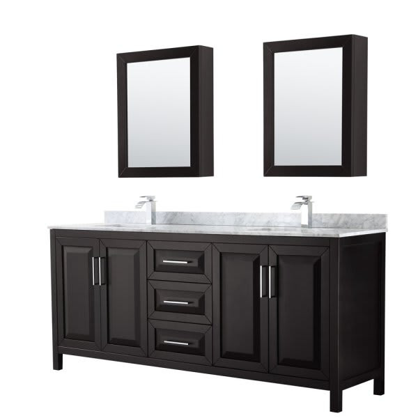 Wyndham Daria Dark Espresso Double Bath Vanity 80" With Sink & Med Cabinet