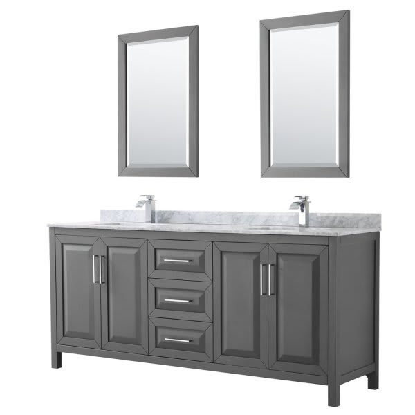 Wyndham Daria Dark Gray Double Bath Vanity 80" With Square Sink & 24" Mirror