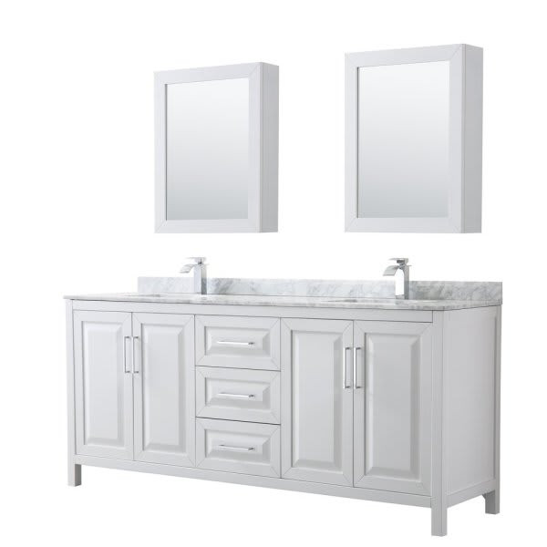 Wyndham Daria White Double Bath Vanity 80" With Square Sink & Medicine Cabinet (Mirror Included)