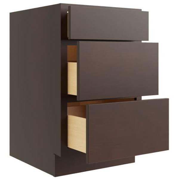 CNC CABINETRY 21" W 3 Drawer Base Cabinet, Luxor Espresso