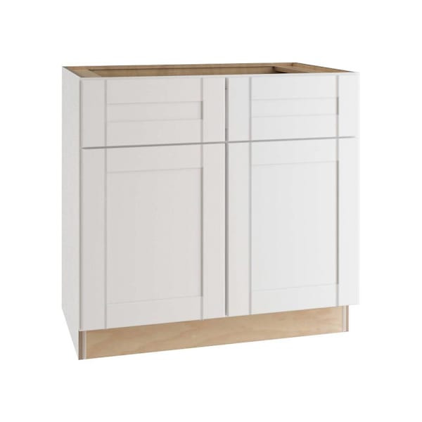 Express Shaker Vesper White Plywood Assembled 33 In. X 34.5 In. X 24 In. Sink Base Cabinet With Soft Close