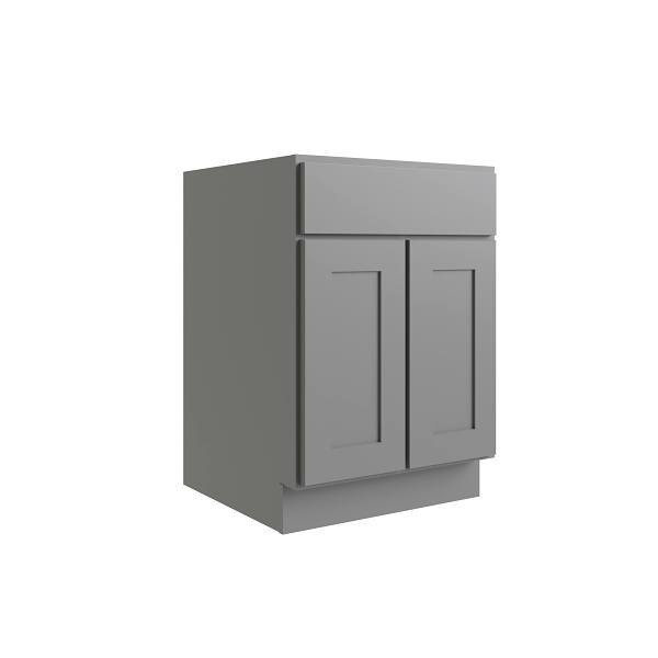 CNC CABINETRY Luxor 2-Door Base Cabinet, 1 Pull Out, 27"W, Shaker Misty Grey