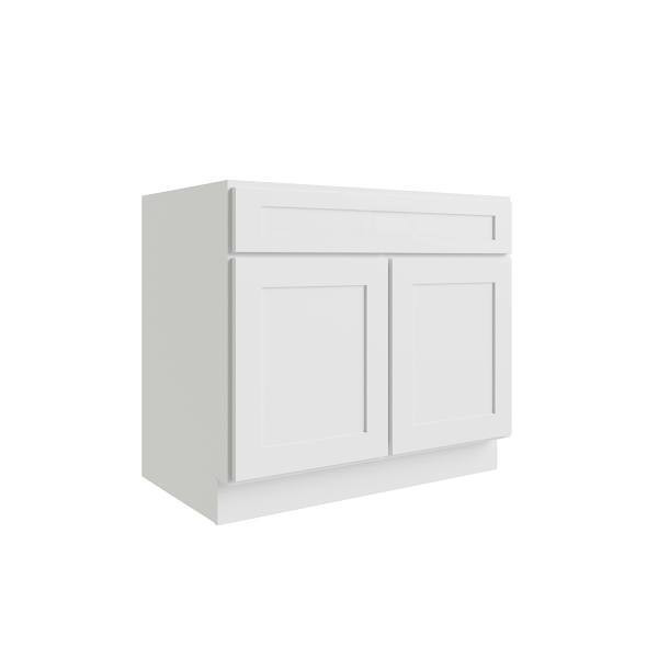 CNC CABINETRY Luxor 27" 2-Door Sink Base Cabinet, 5-Pc Drawer, Shaker White