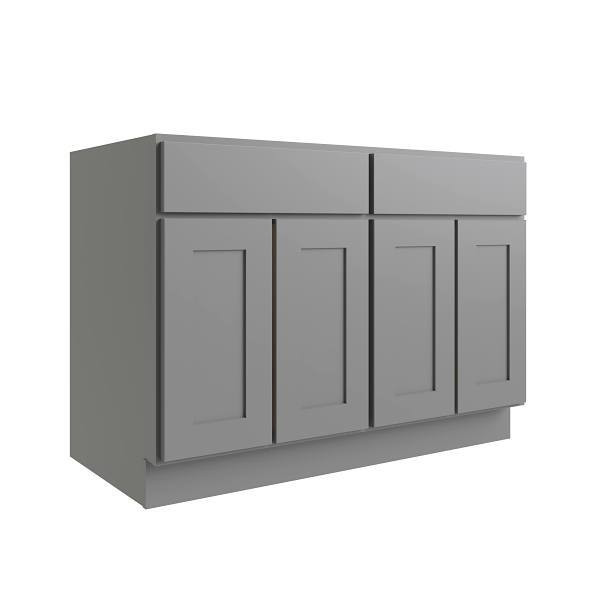 CNC CABINETRY Luxor 4-Door Base Cabinet, 2 Pull Out, 48"W, Shaker Misty Grey