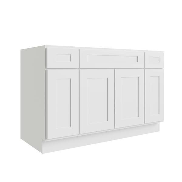 CNC CABINETRY Luxor 54" 4-Door Sink Base Cabinet, 5-Pc Drawer, Shaker White
