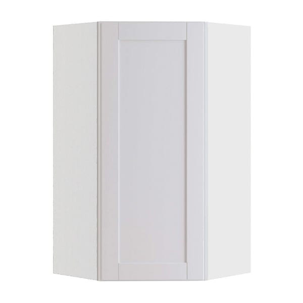 Express Shaker 20 In W X 12 In D X 36 In H Assembled Plywood Corner Diagonal Kitchen Cabinet In Vesper White Left