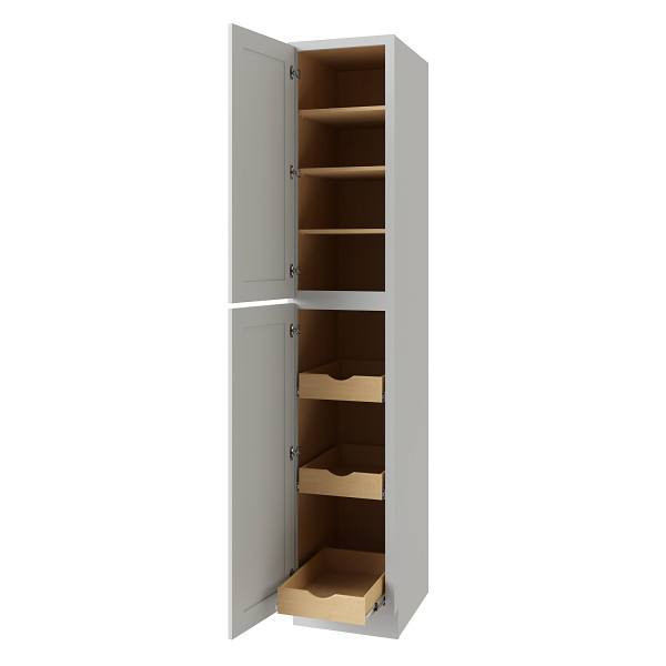 CNC CABINETRY Utility Cabinet, 3 Pull Out, Left, 18"W X 96"H, Shaker Misty Grey