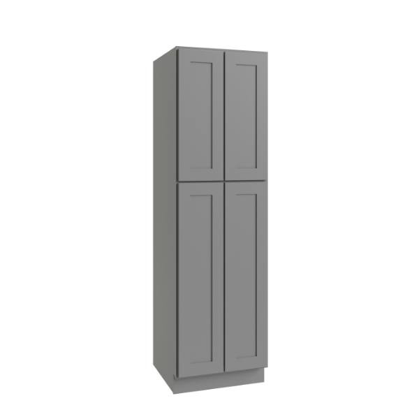 CNC CABINETRY Luxor Utility Cabinet, 4 Pull Out, 24"W X 90"H, Shaker Misty Grey