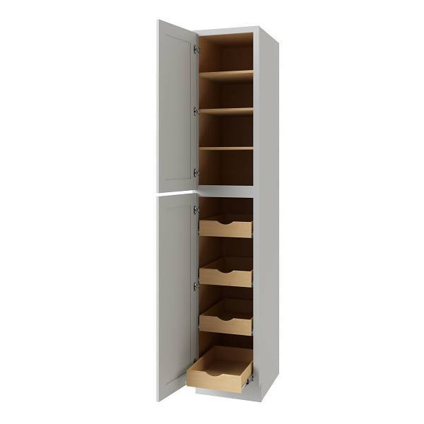 CNC CABINETRY Utility Cabinet, 4 Pull Out, Left, 18"W X 96"H, Shaker Misty Grey