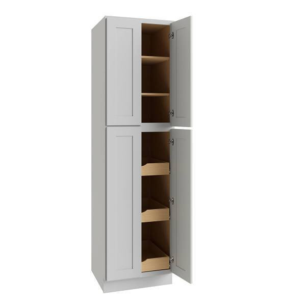 CNC CABINETRY Luxor Utility Cabinet, 3 Pull Out, 24"W X 90"H, Shaker Misty Grey