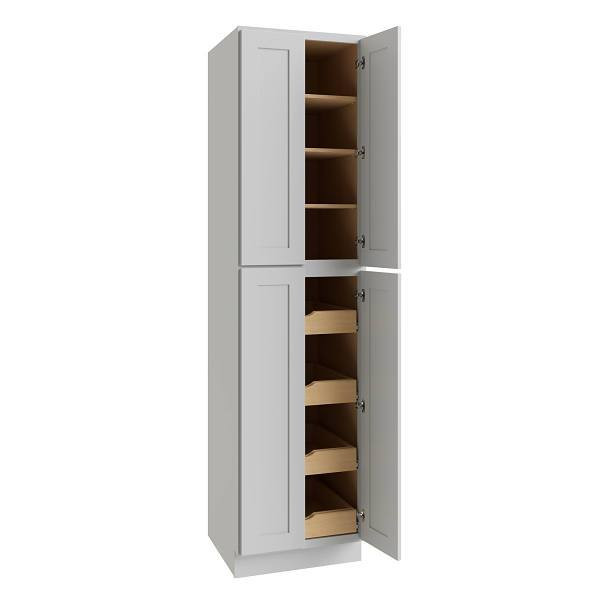 CNC CABINETRY Luxor Utility Cabinet, 4 Pull Out, 24"W X 96"H, Shaker Misty Grey