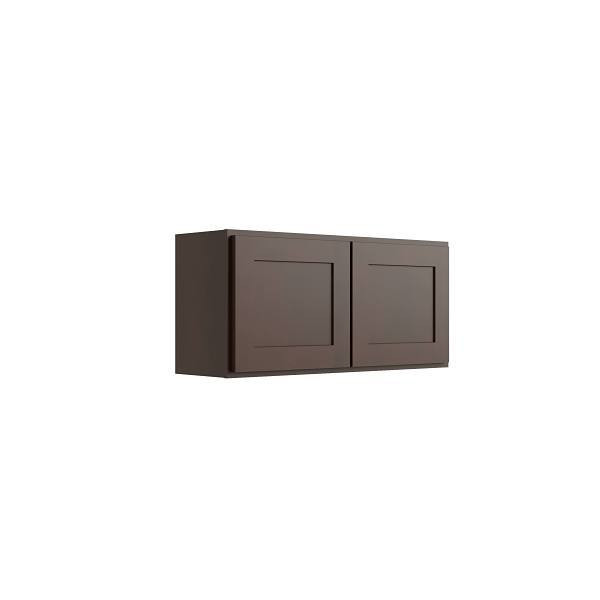CNC CABINETRY Luxor 2-Door Wall Cabinet, 33"W X 18"H X 12"D, Shaker Espresso
