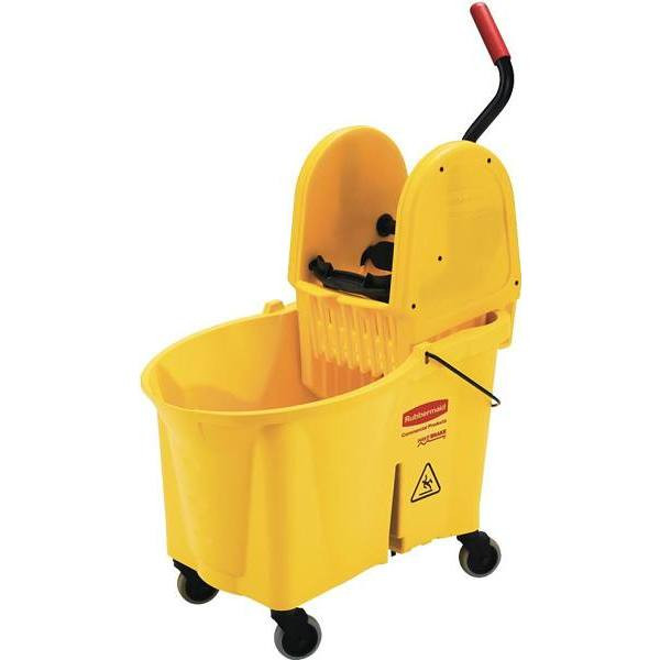 Rubbermaid Commercial Wavebrake Down-Press Mop Bucket And Wringer, 44 Qt, Yellow