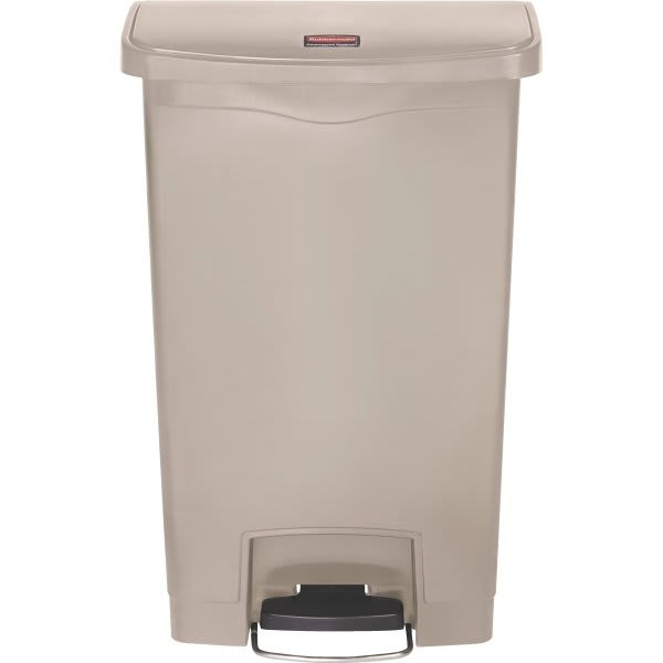 Rubbermaid Commercial Slim Jim 13 Gal. Front Step-On Resin Trash Can, Beige