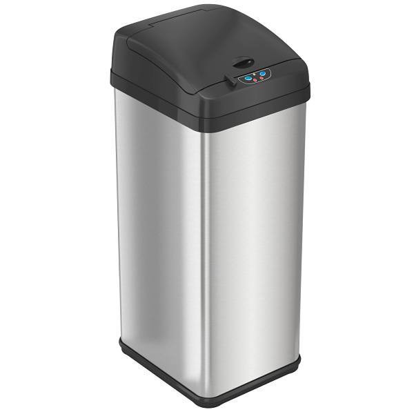 HLS Commercial 13 Gallon Stainless Steel Rectangular Sensor Trash Can With Odor Filter