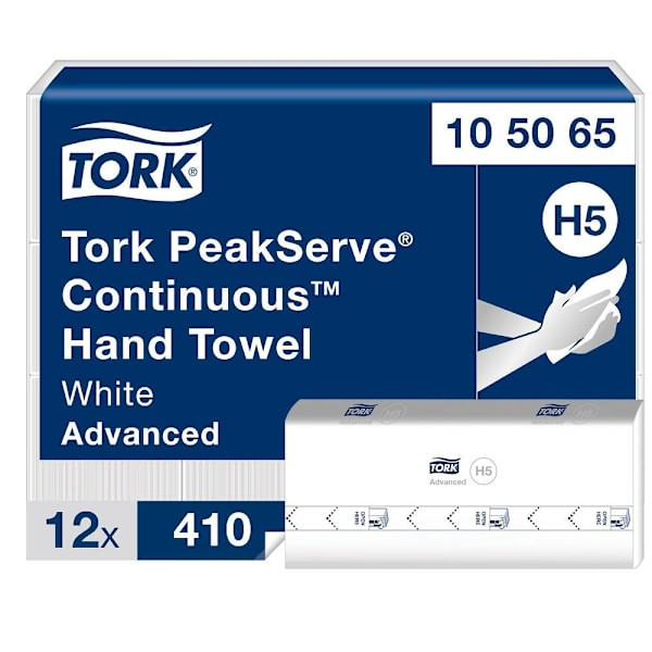 Tork Peakserve Continuous Hand Towel, Advanced, Compressed, White, H5 (12 Packsx 410 Sheets)