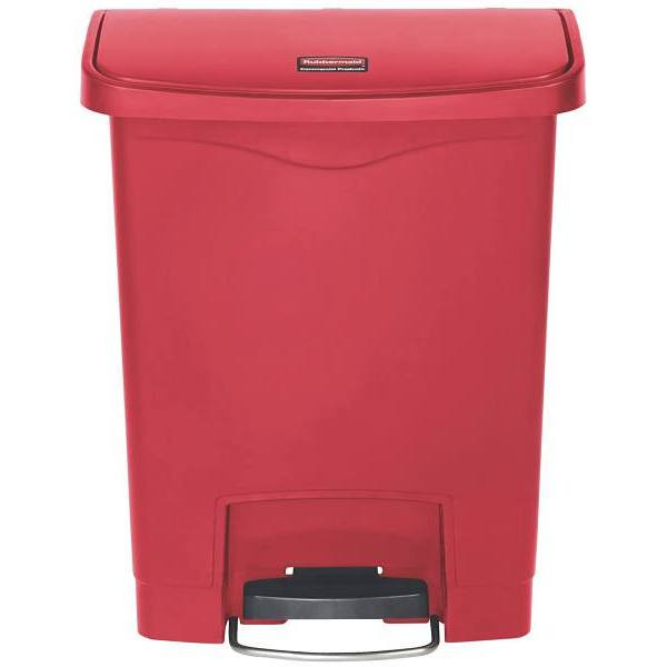 Rubbermaid Commercial 8 Gal. Slim Jim Step-On Plastic Front Step Trash Can, Red