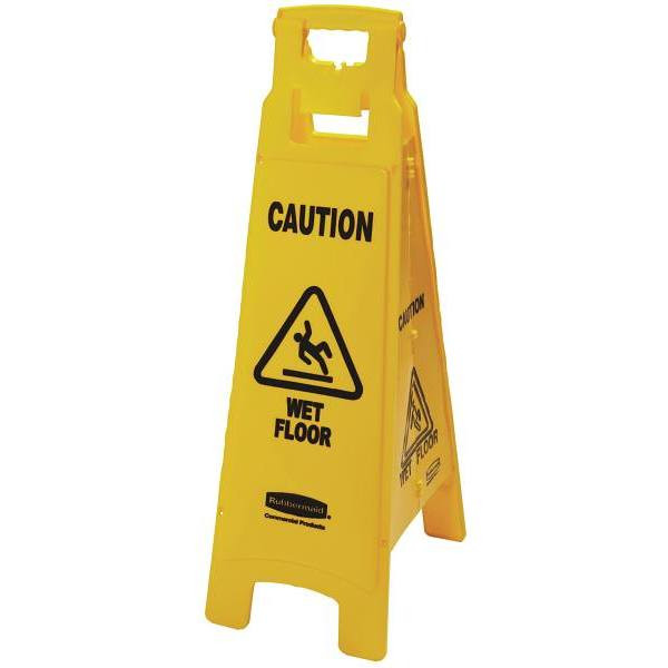 Rubbermaid Commercial Multi-Lingual 4-Sided "Caution Wet Floor" Sign, 37 In., Yellow