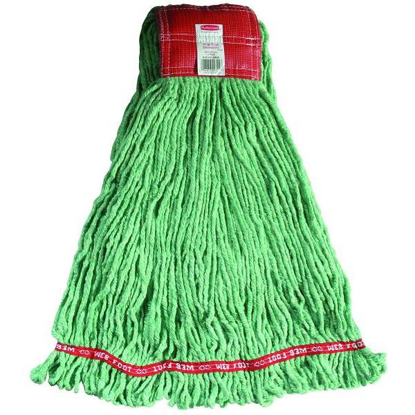 Rubbermaid Commercial Web Foot 24 Oz. Shrinkless Wet Mop Head, Looped-End, 5 In. Headband, Green