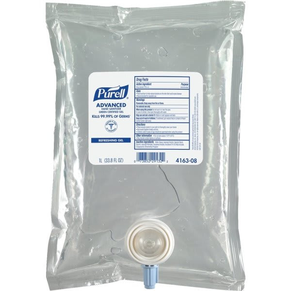 Purell  1,000 Ml Advanced Hand Sanitizer Green Certified Gel, Fragrance Free Refill  Case Of 8