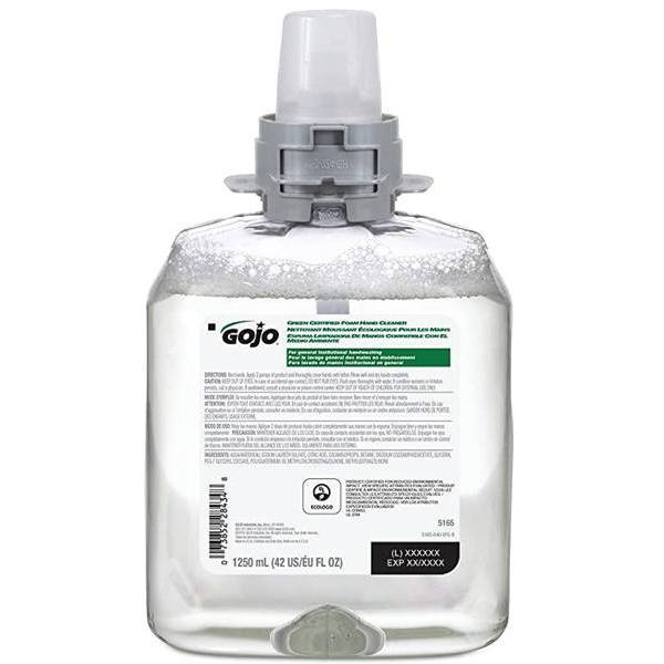 Gojo Green Certified Foam Hand Soap Refill , Fragrance Free, 1250 mL For Gojo Fmx-12 Push-Style Dispenser, Case Of 4