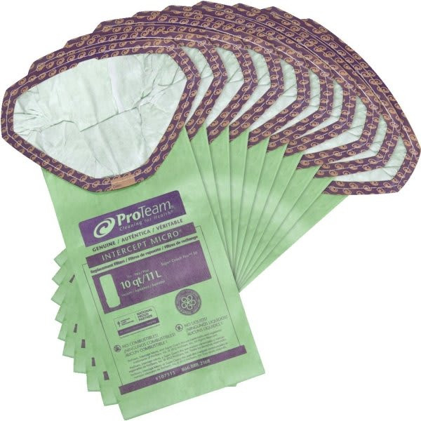 ProTeam Intercept Micro Filter Bags For 10 Quart ProTeam Super Coach PRO 10 Commercial Backpack Vacuum Cleaners, 10-Pack