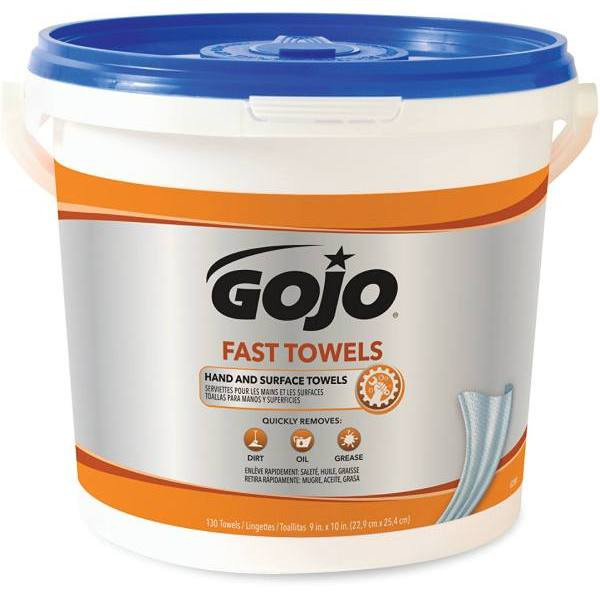 Gojo Fast Towels, Fresh Citrus Scent, 130 Count Multi-Purpose Heavy Duty Textured Wet Towels Bucket, Case Of 4