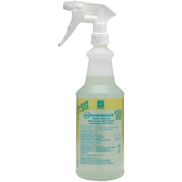 Spartan Biorenewables Glass Cleaner Spray Bottle With Trigger, 32 Oz, Case Of 12