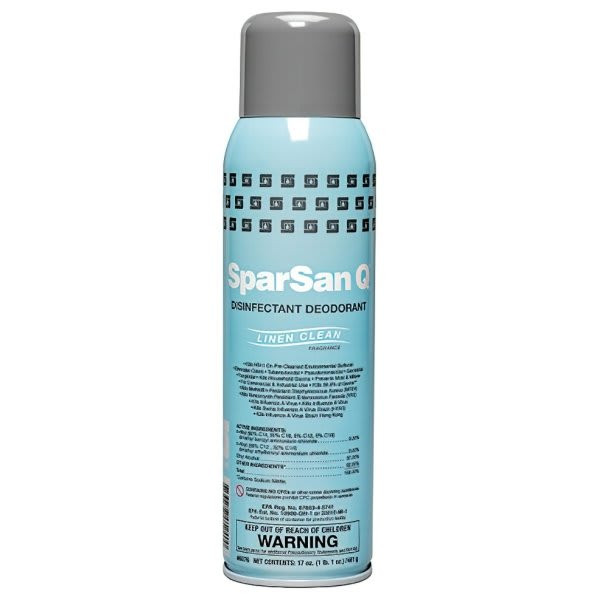 Spartan Sparsan Q Disinfectant Deodorant, Aerosol, Linen Clean Scent, 17 Oz.