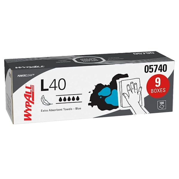 WypAll Powerclean L40 Absorbent Cleaning Towels, 9 Boxes-Case
