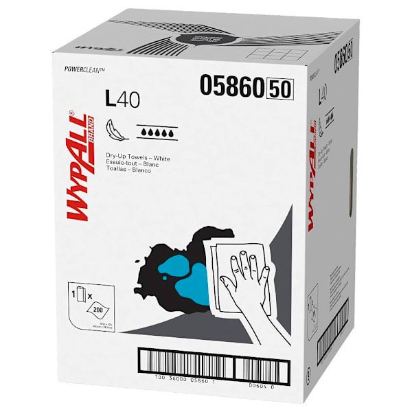 WypAll Powerclean L40 Absorbent Cleaning Towels, 200 Sheets-Case