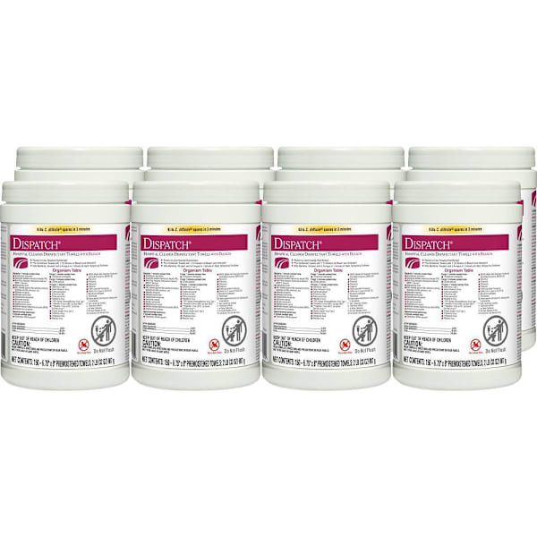 Dispatch Hospital Cleaner Disinfectant Towels With Bleach Case Of 8